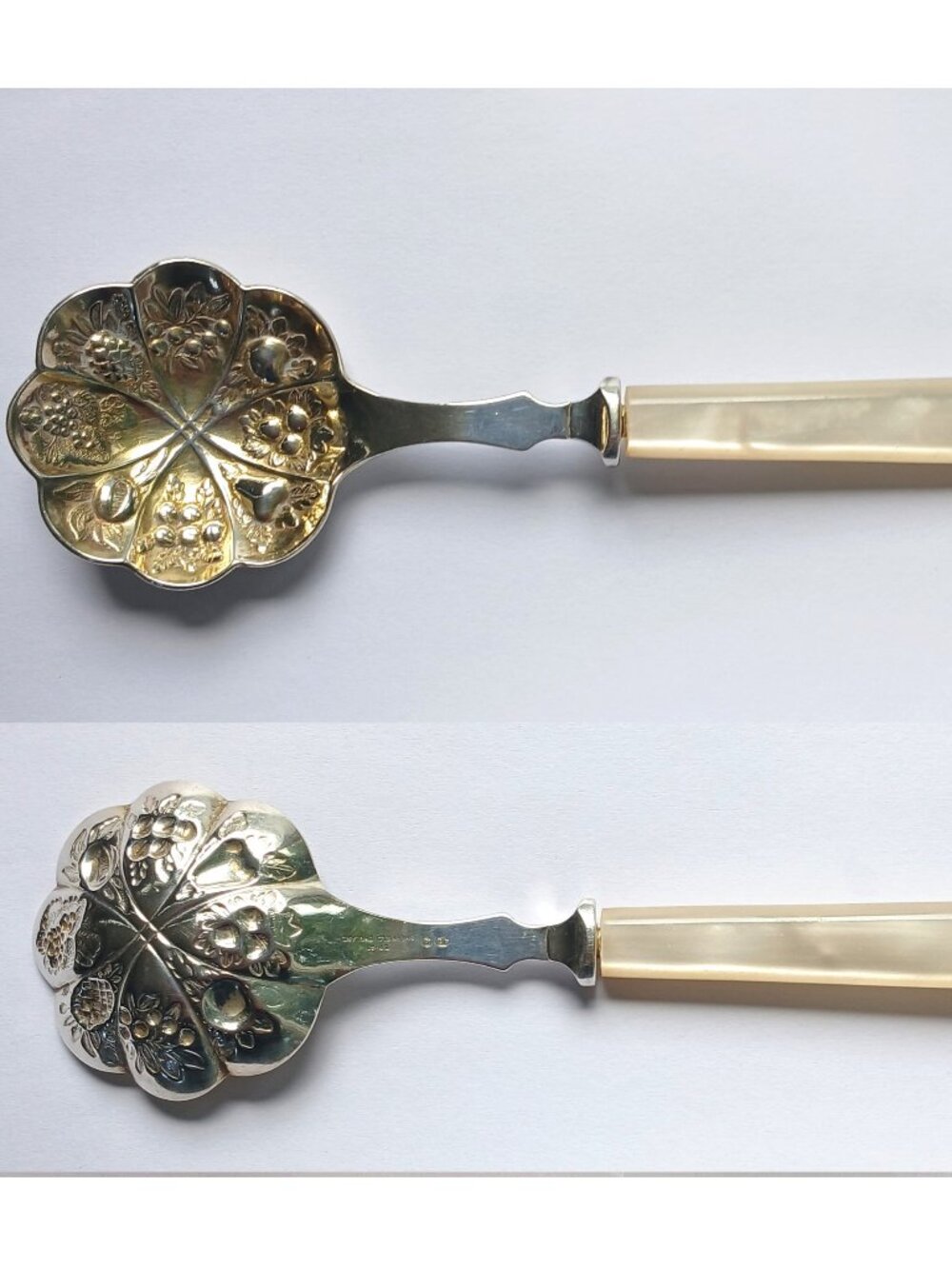 Sheffield England Berry Server Spoon Scalloped Silver and Gold Plated Repousse